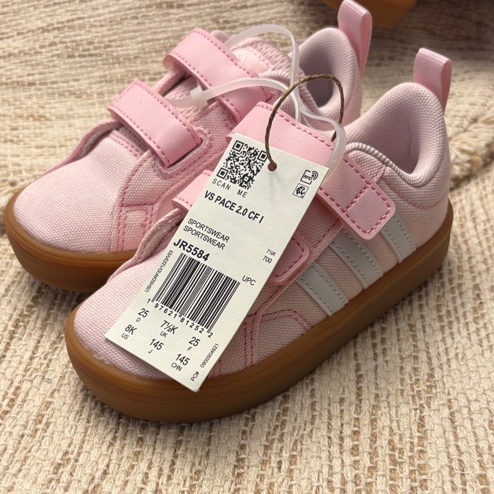 Adidas Kids Light Pink Sneakers with Gum Sole